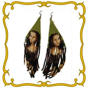 Beaded Mona Lisa Dangle Earrings Art
